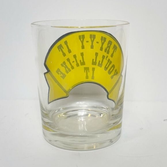 Try-Y-Y It Youll Like It Vintage Yellow Bar Glass Tumbler 80s Collectible - Picture 3 of 6